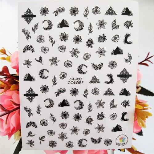 3D Nail Stickers Geometric Line Flowers Moon Triangle Design Nail Supplies Manicure Art Decoraciones Foil Decals Accessories