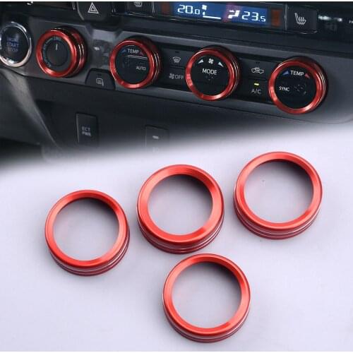 4pcs Aluminium Alloy Red Air Conditioner Switch CD Button Knobs Ring Trim Decor fit for Toyota Tacoma 2016 2017 2018 2019 2020