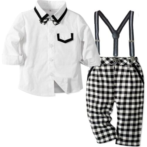 Toddler Boy Long Sleeve Set Cotton Plaid Clothes 1-6 Y Kids Outfits Full Shirt + Pants 4 PCS Children Costume Kits