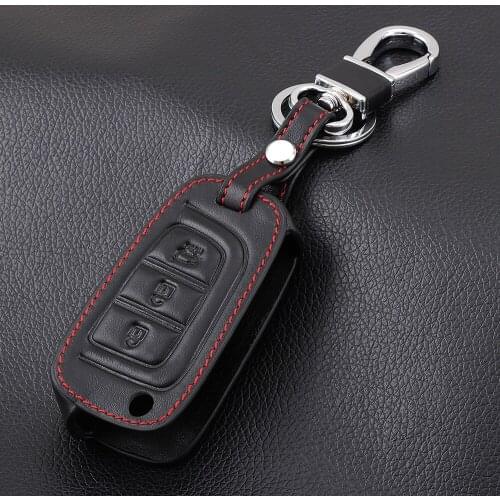 Car-styling Genuine Leather car key holder cover case keychain for Hyundai Solaris Verna 2017 2018
