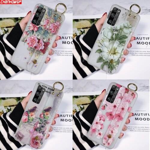 Wrist Strap Soft Silicone Case For Huawei Honor 30S 20S 30 Pro Plus 20 Lite 10i 10 9X 9C 8X X10 Max Flowers Phone Holder Cover