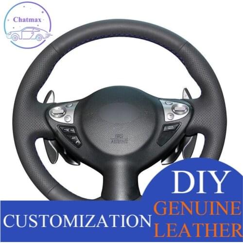 For Infiniti FX FX35 FX37 FX50 QX70 2014 Custom Made Anti Slip Black Leather Car Steering Wheel Covers Anti-slip fit all season