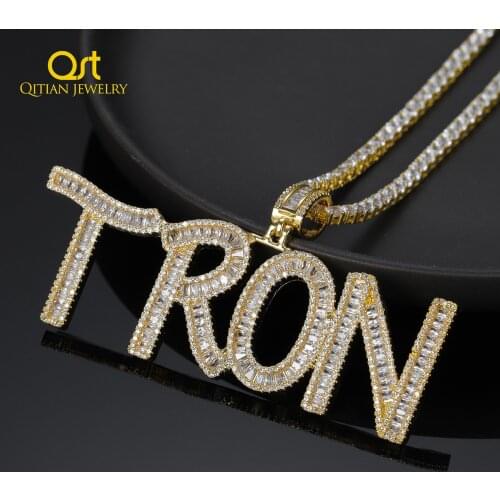 Customized Name Baguette Letters Hip Hop Iced Out Pendant with tennis chain Gold Silver Bling Zirconia Mens Hip Hop Charm Gifts