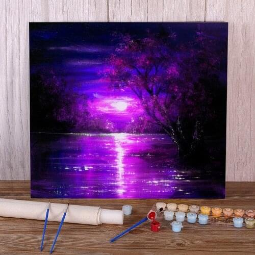 Natural Scenery Magenta Moon Paint By Numbers Set Acrylic Paints 50*70 Picture By Numbers Photo Paintings For Children Art