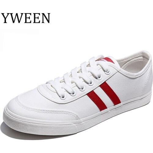 YWEEN New Canvas Shoes Mens Round Head Adult Vulcanized Shoes Fashion Style Flat Heel Solid Color White Shoes For Male