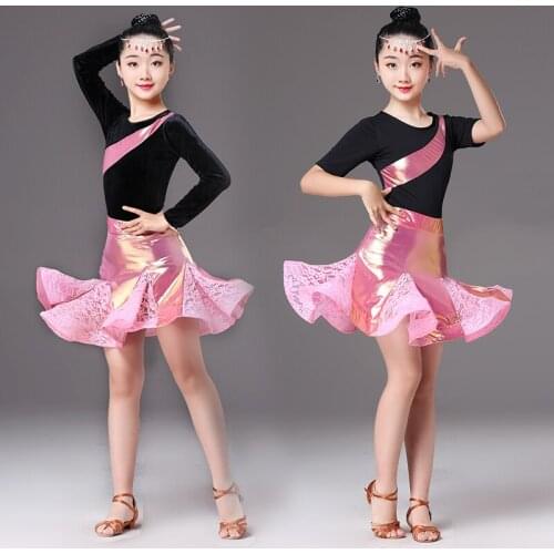 New Children Latin Ballroom Dance Dress Girls Performance Latin Suit Kids Dance Top & Skirt Sets Latin Competition Costumes