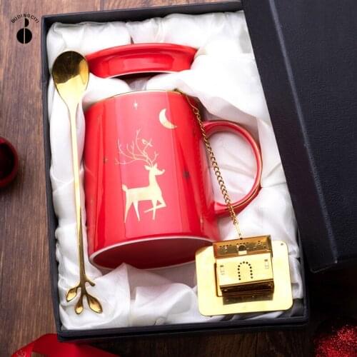 Creative Christmas gift lovers personality trend ceramic water cup lovely coffee cup with spoon household Mug