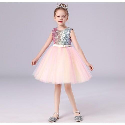 Princess Lace Dress For Girls Shiny Sequin Mesh Backless Ball Gown Clothes Children,s Ceremony Events Party Dresses 3-12 Years