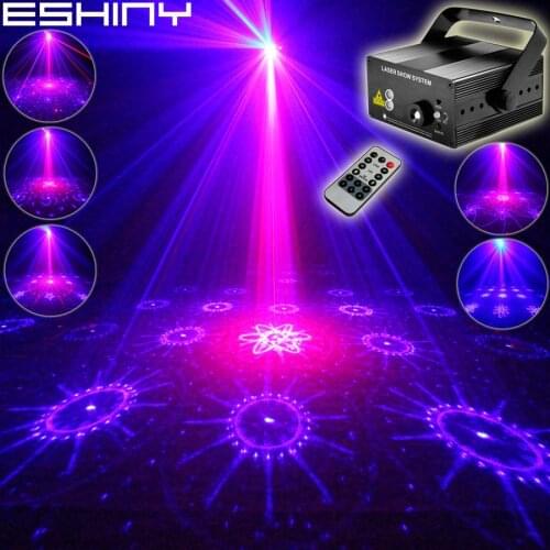 ESHINY Remote MINI R&B Laser 64 Patterns Projector Blue Led Bar DJ Dance Xmas Disco Family Party Effect Stage Lights Show T192D4