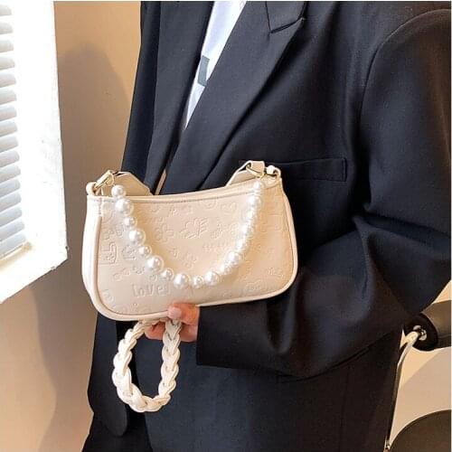 Small bag female summer 2021 new trendy niche design pearl shoulder bag underarm bag messenger baguette
