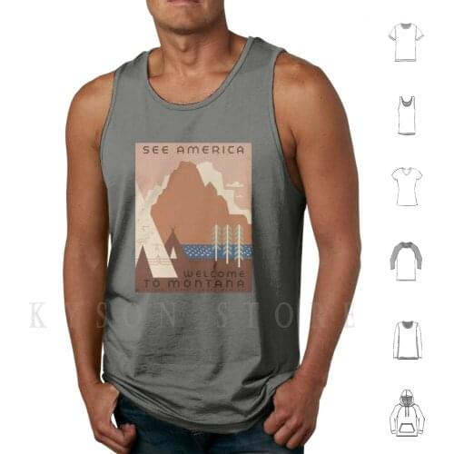 Welcome To Montana Tank Tops Vest Sleeveless Library Congress Public Domain Mid Twentieth 20th Century Kitsch Americana Wpa