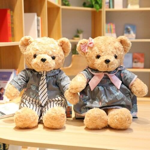 45cm Cute Couple Teddy Bear Plush Toys with Clothes Soft Stuffed Animal Toys for Children Girls Birthday Gift Baby Brinquedos