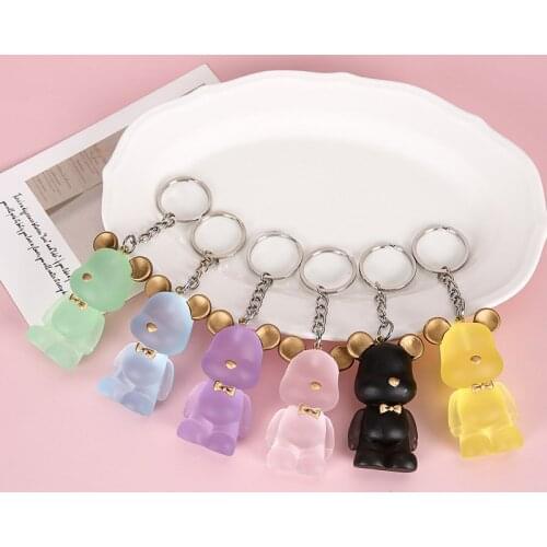 Cute Crystal Keychain Charm Tie The Bear Pendant For Women Bag Car KeyRing Mobile Phone Fine Jewelry Accessories Kids Girl Gift