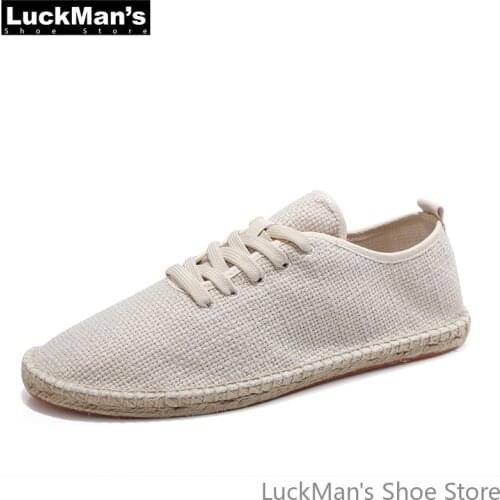 Shoes Men Spring Autume Male Casual Canvas Hemp Insole Fisherman Light Shoes Ethnic Style Men Espadrille Flats Shoes Loafers