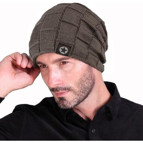 Mens Hat Winter Skullies Knitted Wool Hat Plus Velvet Five-pointed Star Hip Hop Cap Thicker Bonnet Beanies For Unisex