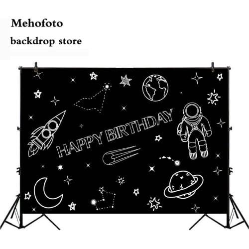 Mehofoto Scientific Backdrop for Photography Happy Birthday Theme Party Decoration Blackboard Astronaut Parties Supplies 237