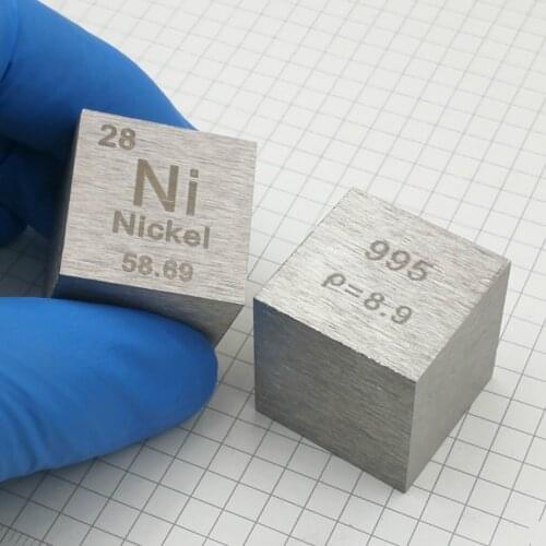 Nickel metal in the periodic table- Cube Side length is one inch (25.4mm) and weight is about 145.7g 99.5