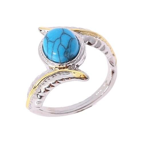 New European And American Luxury Alloy Inlaid Turquoise Feather Ring For Party Engagement Ring Jewelry