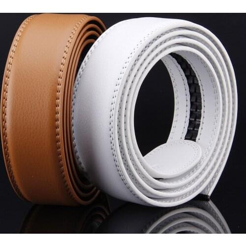 New White Color Cowskin Genuine Leather Automatic Buckle Belts for Men Casual Cowboy Waistband Without Buckle Replacement Strap