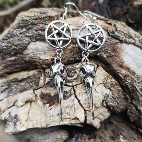 New Bird Skull Earrings Gothic Earrings Pentagram Crow Skull Earrings Halloween Gift