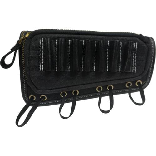 Hunting Tactical Shotgun Buttstock Leather Cartridges Bullet Ammo Holder Rifle Gun Cheek Rest Riser Pad Shooting Accessories