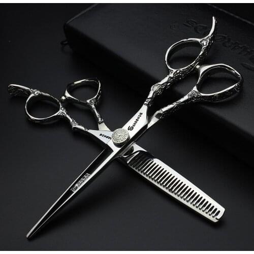 6.0 inch Barber Professional high quality Hair scissors set,Cutting & Thinning scissors,Rose carved handl