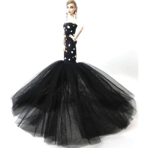 Black Star Mermaid Clothes For Barbie Dolls Dress Fishtail Wedding Dress For Barbie Doll Clothes Handmade Dresses Vestidoes 1/6