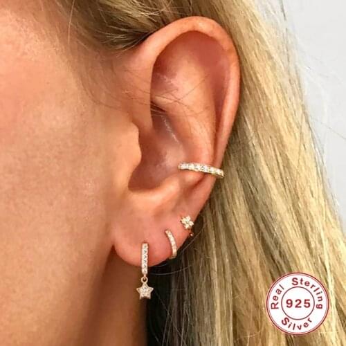 CANNER 925 Sterling Silver Four-leaf Fashion Stud Earrings For Women Pendientes Zircon Diamond Earings Aretes De Mujer Jewelry