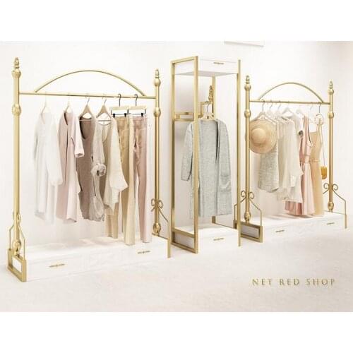 Lizhou European style clothing store display rack womens clothing store gold shelf store hanging clothes shelf display rack des