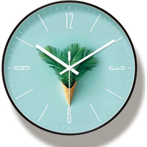 Fresh, green leaves, mute, exquisite plastic wall clock, Nordic Green plant, modern European style living room, wall clock