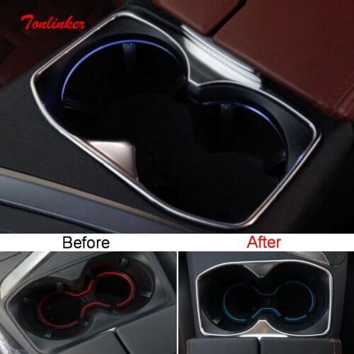 Tonlinker Interior Car Water cup Position Cover sticker for Peugeot 3008/GT 2016-19 Car Styling 1 PCS ABS/Metal Cover sticker