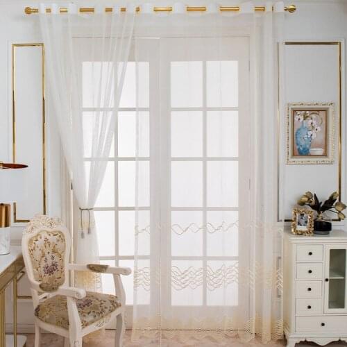 Embroidered Sheer Curtains for Living Room Bedroom Wave Tulle Curtains White Window Treatments Kitchen Curtains Decor