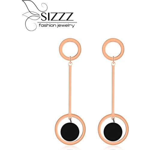 SIZZZ Long female temperament wild tassel earrings titanium steel rose gold Drop Earrings for women