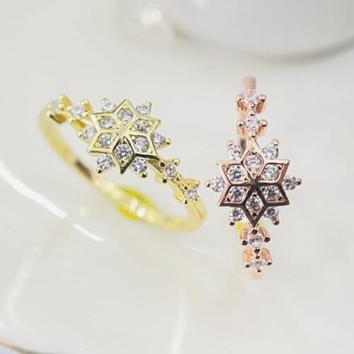 Inspired design new diamond flower rose golden gold ladies ring exquisite elegant light luxury ladies party silver jewelry