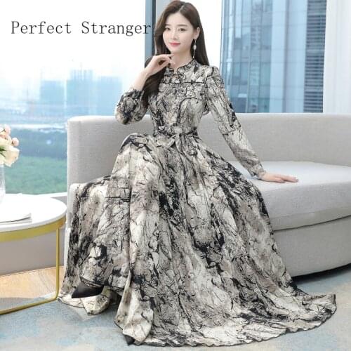 2021 Autumn New Arrival Women Clothes Korean Floral Print Casual Hot Sale Long Sleeve Female Chiffon Long Dress