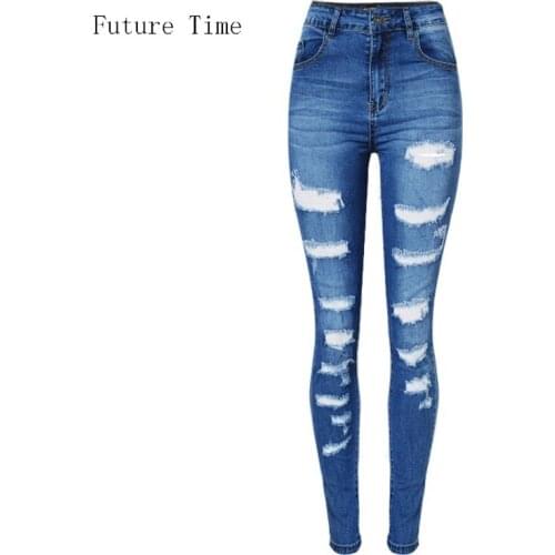 2019 New Fashion Women Jeans sexy elastic slim hole ripped jeans,High Waist Skinny jeans woman,Female jeans,pencil pants C1076