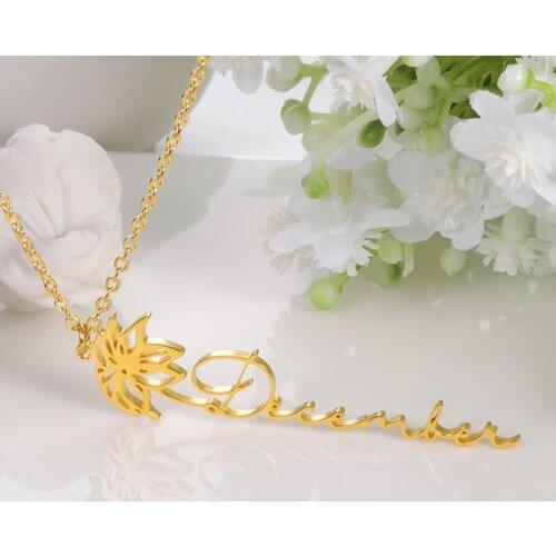 2021 New Gold Color Birth Month Flower Necklaces For Women January Snowdrop Flower Carnation Rose Charm Jewelry Gifts For Wife