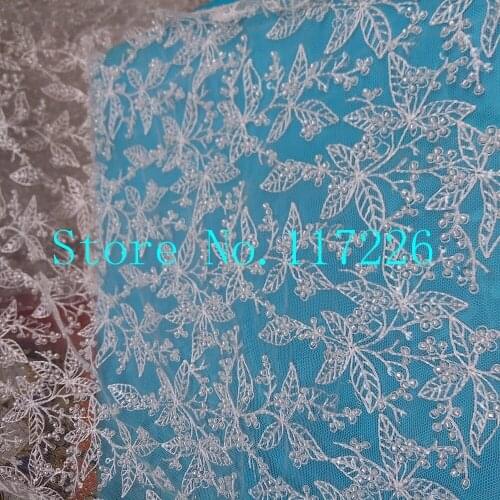 5 yard/lot JRB-122626 Newest dobby flower embroidered mesh fabrics french net fabric for party with beads