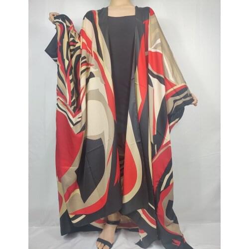 African Dresses For Women 2021 New Floral Silk Kimono Robe Kaftan Clothes For Lady Summer Fashion Street Wear Vestido