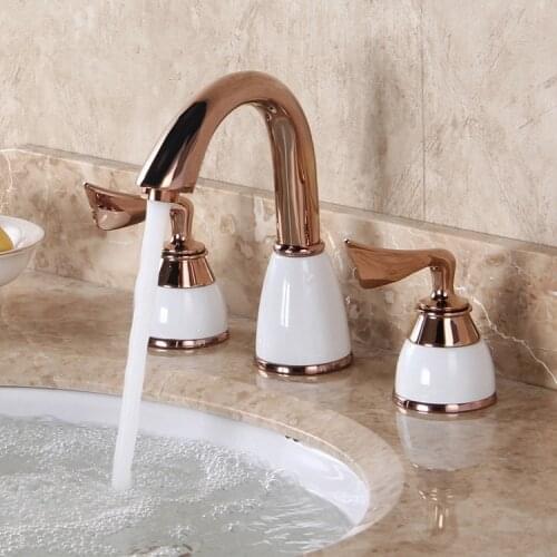 Free ship New Modern 3 Pcs 8" Widespread Bathroom Sink Faucet mixer tap Rose gold clour with lever handles