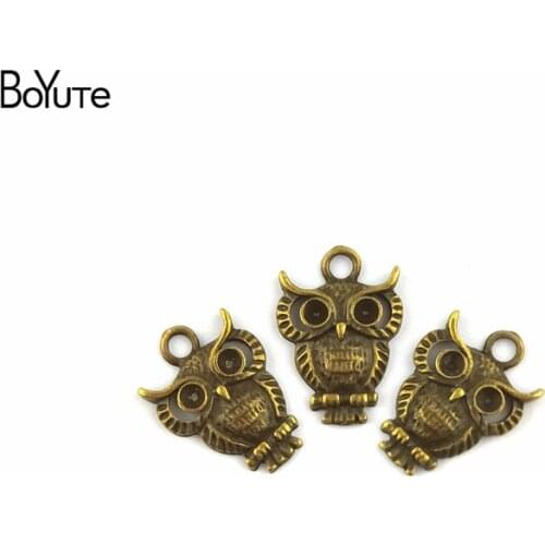 BoYuTe (60 Pieces/Lot) 20*26MM Vintage Diy Accessories Parts Wholesale Antique Bronze Gold Owl Pendants for Jewelry Components