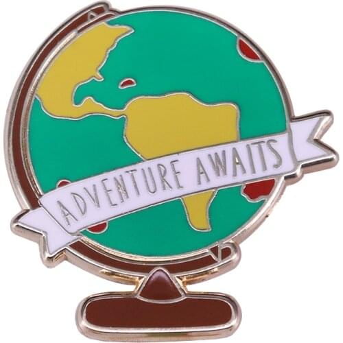 Adventure awaits globe brooch travel inspired world map pin wanderlust great addition