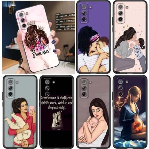 Hot Mom baby for Samsung Galaxy S21 Ultra Plus Note 20 10 9 8 S10 S9 S8 S7 S6 Edge Plus Black Phone Case