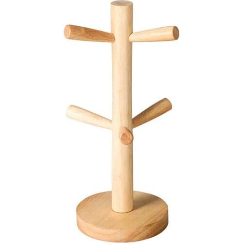Wooden Mug Tree Holder With 6 Hooks, Mug Rack Display Stand Cups Organizer Dryer, Tea Coffee Cup Mug Hooks