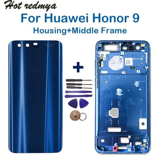 For Huawei Honor 9 Middle Frame Bezel Plate +Back Housing For Honor 9 Battery Cover Replacement Parts With Tools