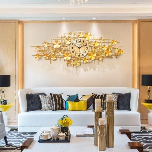 European light luxury wall clock living room background wall decoration clock personality creative atmosphere metal rectangular