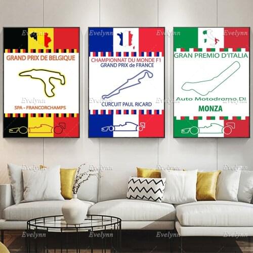 French Formula 1 GP, 24H Le Mans Circuit, F1 Race Car Circuit Poster And Prints Wall Art Canvas Painting For Living Room Decor
