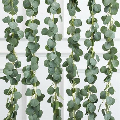 2m/string Artificial Green Eucalyptus Garland Leaves Fake Vines Rattan Artificial Plants Ivy Wreath Wall Wedding Decoration