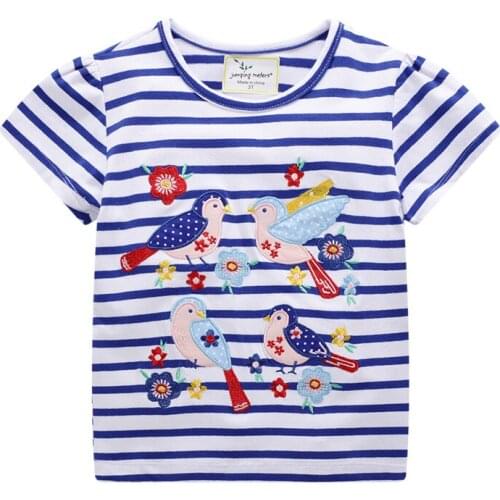 Stripes Animals Birds Print Fashion Girls Tees For Summer Baby Clothes Cotton Girls T shirts Cartoon Toddler Tops