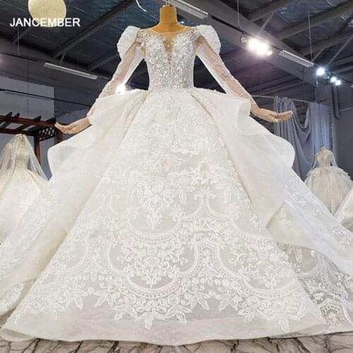 HTL1998 Luxurious Sexy V-Neck Crystal Beading Sequined Wedding Dress 2021 For Woman Lace Up Back Long Sleeve